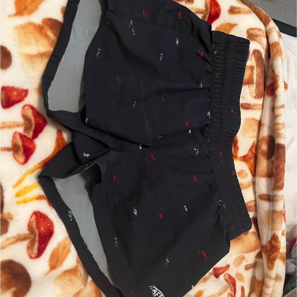Navy Swim Shorts with Red and White Accents